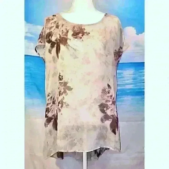 Woman Lightweight TUNIC Top SHEER Juniors High/Low GRAY & PURPLE Hem Shirt 1x XL - Picture 2 of 5